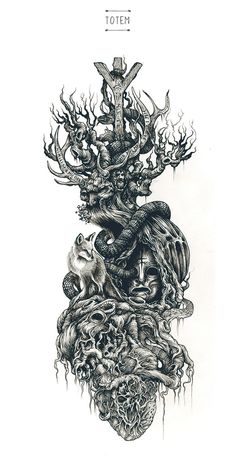 a black and white drawing of a tree with an angel on it's head