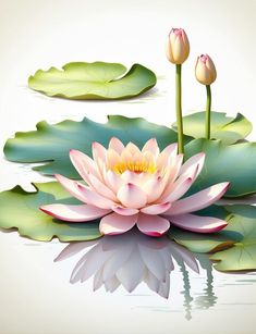 a pink water lily floating on top of a lake