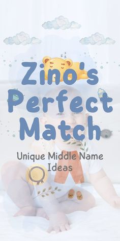 a baby sitting on top of a bed with the words zino's perfect match