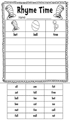 printable worksheet for beginning and ending the word rhyme time with pictures