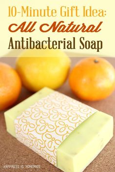 an antibacterial soap bar with oranges and lemons in the background