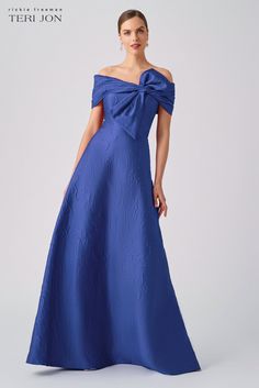 Color_Sapphire Off Shoulder Evening Gown, Formal Evening Gown, Evening Gowns Formal, Mother Of The Bride Dresses, Bow Detail, Full Skirt, Bride Dress, Evening Gown, Cap Sleeve