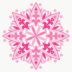 a pink and white snowflake with dots on it's sides, in the middle