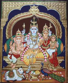 Shiva Family, Shiva Pics, Indian Painting