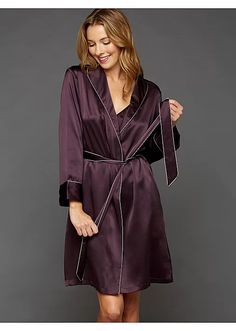 The Splendid Silk Short Robe | Julianna Rae Elegant Long Sleeve Evening Sleepwear, Luxury Silk Long Sleeve Sleepwear, Chic Silk Robe For Sleeping, Luxury Long Sleeve Silk Sleepwear, Chic Long Sleeve Sleep Robe, Silk Fitted Robe For Loungewear, Silk Wrap Robe For Sleep, Fitted Silk Robe For Loungewear, Elegant Silk Robe With Tie Waist