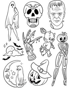 halloween coloring pages for kids to print out and color with the characters in black and white