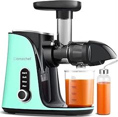 an image of a juicer that is being used for making orange juice and something else