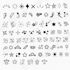 the stars and moon tattoo designs are drawn in black ink on white paper, as well as