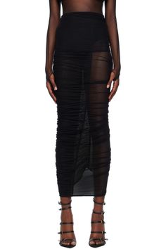 Black Sheer Midi Skirt by Mugler on Sale Sheer Black Skirt, Black Sheer Long Skirt, Mugler Mesh Dress, Black Stretch Skirt With Sheer Details, Sheer Goth Skirt, Sheer Midi Skirt, Mesh Skirt, Long Skirt, Midi Skirt