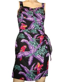 PF #140 Sarong Dress [Jungle Bird / Black] - Short　Dresses - Hawaiian Dresses | AlohaOutlet SelectShop Hawaiian Sarong, Black Sarong, Jungle Bird, Hawaiian Clothing, Polynesian Dress, Aloha Dress, Jungle Birds, Hawaiian Dresses, Sarong Dress