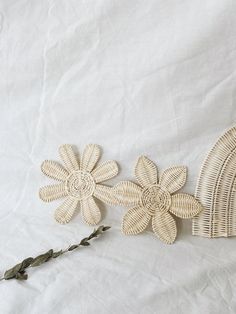 Set of 2 Flower Rattan Decorationflowers Shelf - Etsy Rattan Nursery, Natural Placemats, Straw Placemats, Room Ornaments, White Placemats, Decor Pad, Rattan Wall, Bedroom Aesthetics, Shelf Decoration