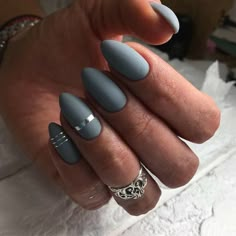 Grey Matte Nails, Sns Nails Colors, Grey Nail Designs, Matte Nails Design, Gray Nails, Striped Nails, Best Nail Art Designs, Nails Polish, Nail Design Ideas