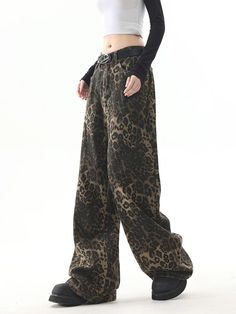 2024 Spring Women Vintage Leopard Print Jeans Female High Waist Wide Leg Denim Pants Y2K Streetwear Trousers - AliExpress Wide Leg Denim Pants, Leopard Print Jeans, Vintage Leopard, Print Jeans