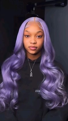 Installed Lace Front Wigs, Cute Wigs For Black Women Color, Icy Purple Wig, Purple Hair Styles For Black Women, Dyed Frontal Wig, Pretty Hairstyles Wigs, Frontal Wigs With Color, Color Birthday Wigs, Colored Hair Wigs Black Women