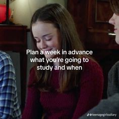 two young people sitting next to each other in front of a tv screen with the caption plan a week in advance what you're going to study and when