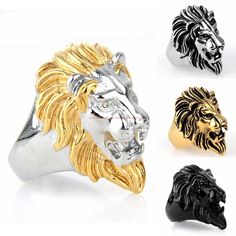 High Quality Unique 316L Stainless Steel Biker Gothic Lion Head King Ring Fashion Boys Men's Multi-Color Party Rings Size 7-15 Gothic Jewelry Rings, Biker Rings Mens, Skeleton Jewelry, Punk Rock Jewelry, Finger Band, Mens Fashion Jewelry, Gold Skull, Head Ring, Biker Rings