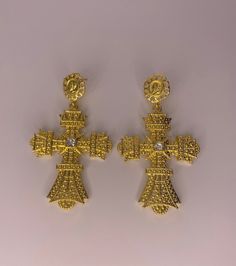 Gold Chunky Cross Earrings – Scandaless Accessories Chic Gold Jewelry With Rhinestones, Gold Rhinestone Crystal Earrings, Chic Gold Plug Earrings For Party, Gold Metal Chandelier Earrings With Rhinestones, Gold Rhinestone Earrings For Gift, Gold Earrings With Rhinestones For Gift, Gold Rhinestone Earrings For Party, Gold Crystal Earrings With Bling As Gift, Gold Crystal Bling Earrings As Gift