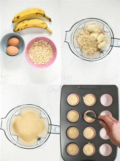 the process of making cupcakes with bananas and oatmeal in them