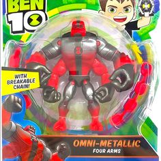 an action figure in the packaging for ben 10 with beagle chain on it's back