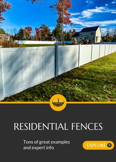 a white fence with the words residential fences above it and an image of a house in the background