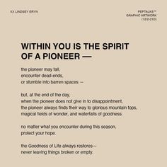 a poster with the words within you is the spirit of a pioner