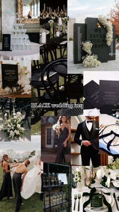 black and white wedding theme collage