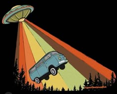 an old car is flying through the air with a light on it's head