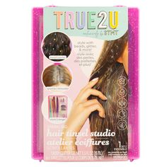 "Buy the STMT™ True2U™ Hair Tinsel Studio at Michaels. From fairy hair to beaded locks, this one-of-a-kind hair art set makes it easy to rock a new look — it's perfect for every hair type! Level up your hair game with the STMT True2U Hair Tinsel Studio! From fairy hair to beaded locks, this one-of-a-kind hair art set makes it easy to rock a new look — it's perfect for every hair type! Featuring easy-to-use styling tools, including hair clips, elastics, and a hair beader, this set is a total game Glitter Hair Gel, Tinsel Hair Extensions, Clear Hair, Hair Tinsel, Fairy Hair, 90s Looks, Beading Tools, Activity Kits, Glitter Hair