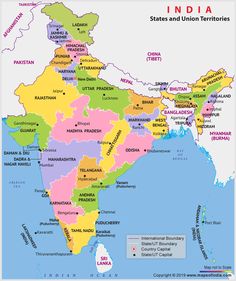 map of india showing states and union territorials in the country's major cities