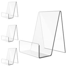 three clear acrylic displays are shown in the same direction as each one stands on its own side