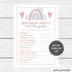 printable birthday girl game with rainbows and clouds on the back, which says what would she choose?