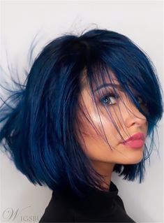 Midnight Blue Hair, Blue Black Hair Color, Navy Blue Hair, Dyed Hair Blue, Blue Black Hair, Dark Blue Hair, Hair Color Unique, Black Hair Color, Ombré Hair