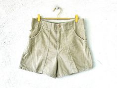 S p e c i f i c s . . . Label: Styled in Hawaii  Tagged Size: -- Approx Fit: S - M  Color: Beige Material: Corduroy Material // Button Zipper Closure // Elastic Waistband in back Condition: Overall in Amazing Vintage Condition Corduroy Material, High Waisted Bottoms, Corduroy Shorts, Skorts, Vintage 70s, Short Outfits, Halloween Shopping, Overalls, Art Collection