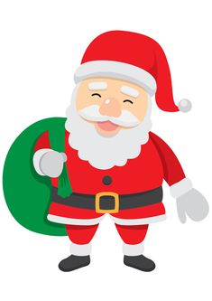 a cartoon santa claus holding a green letter and smiling at the camera with his hand