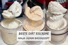 three different types of ice cream in plastic containers with the words beste dati escreme