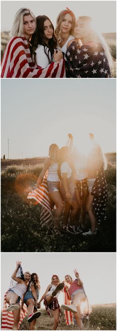 four different pictures with the same color and size as well as one image, each has an american flag on it