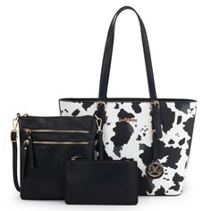 PRICES MAY VARY. 3pcs Handbag Set： 1 large shoulder tote bag, 1 medium crossbody purse and 1 wristlet wallet. Beautiful Design：Cow print on front of the big shoulder handbag and initial M ornament looks stylish and elegant, perfect matching divers casual outfits and dress. Grand Capacity：Our shoulder bag has three inner compartments, with a zipper enclosure for the middle one. Inside the bag, there are two open pockets on one side and one pocket with a zipper on the other side. It has enough cap Cheap Casual Bags With Cow Print, Leopard Print Gifts, Montana West Purse, Montana West Handbags, Initial M, Big Shoulders, Purses For Women, Duffle Bags, Wristlet Wallet