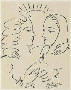 a drawing of two women facing each other