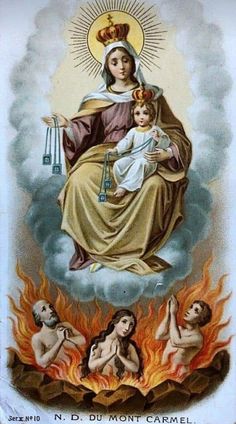 an image of the virgin mary and child jesus on fire with other angels around her