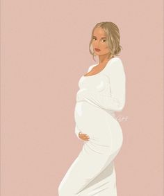 a drawing of a pregnant woman in white