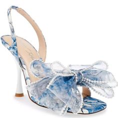 Experience Fun And Flirty Vibes With These Bow Heels. These Playful Kicks Add A Feminine Touch To Any Outfit, Featuring A Bow Adorned With Pearly Accents And A Light Mesh Material. Heel Height: 4"; Heel Type: Hourglass Heel Open Toe Sling Back Closure Lightly Padded Footbed Upper: Mesh; Lining: Synthetic; Trim: Satin Blue By Betsey Johnson, Mesh Bows, Pearl Bow, Floral Heels, Betsey Johnson Shoes, Fancy Shoes, Bow Sandals, Bow Heels, Bow Dress