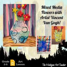 an advertisement for mixed media flowers with artist vincent van gogh