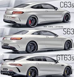 three different views of the mercedes amg coupe