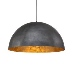 a gray and gold pendant light hanging from a ceiling