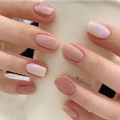 Simple Nude Nail Designs, Pink Nails With Glitter Accent, Blush Nails, Soft Nails