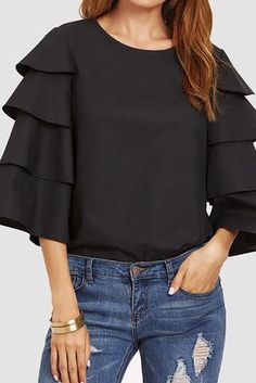 Ruffle Sleeve Top, Ruffled Sleeve Top, Indo Western, Top Sales, Season Spring, Open Shoulder Tops, Sleeve Top, Long Sleeve Blouse, Women's Top