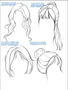 an image of some hair styles in different positions and sizes, with the words written below it