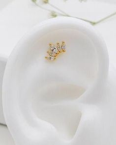 Tragus stud earring, CZ Crown cartilage simple tragus piercing, tragus jewelry, stud earring set, daith piercing, conch piercing earring Shop Now at my Etsy store! #ginzafashions String Friendship Bracelets, Karma Bracelet