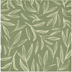 a green and white wallpaper with leaves on it