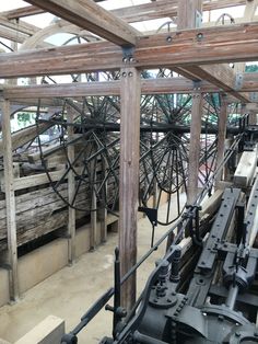 the inside of a building with many different types of wheels